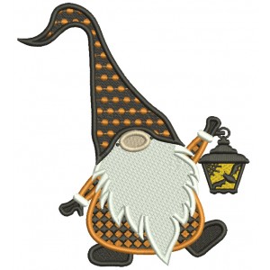 Dancing Gnome Holding Lantern Halloween Filled Machine Embroidery Design Digitized Pattern